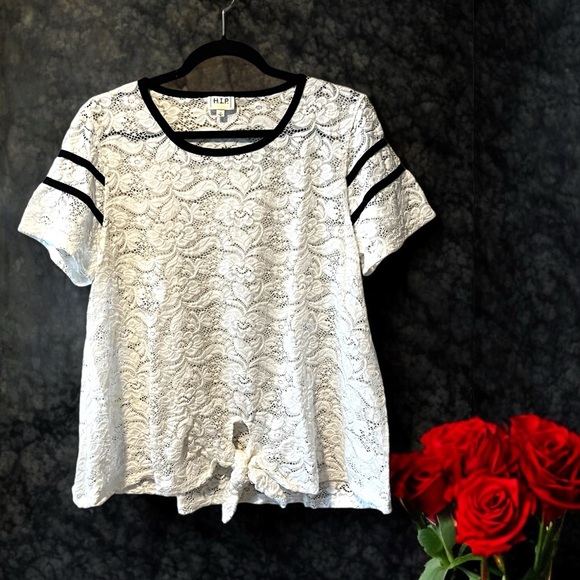 H.I.P. White Lace Top with Black Trim Accents - Picture 4 of 14